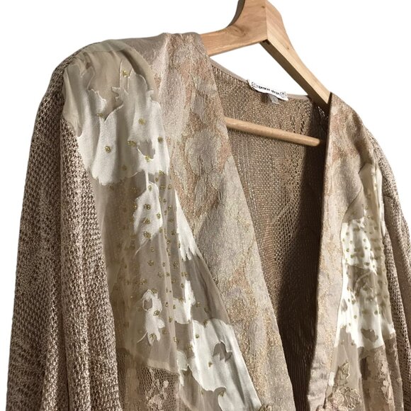 Spencer Alexis Large Vintage Jacket Kimono Floral Silk Gold Beaded Lace Mesh USA - Picture 2 of 11